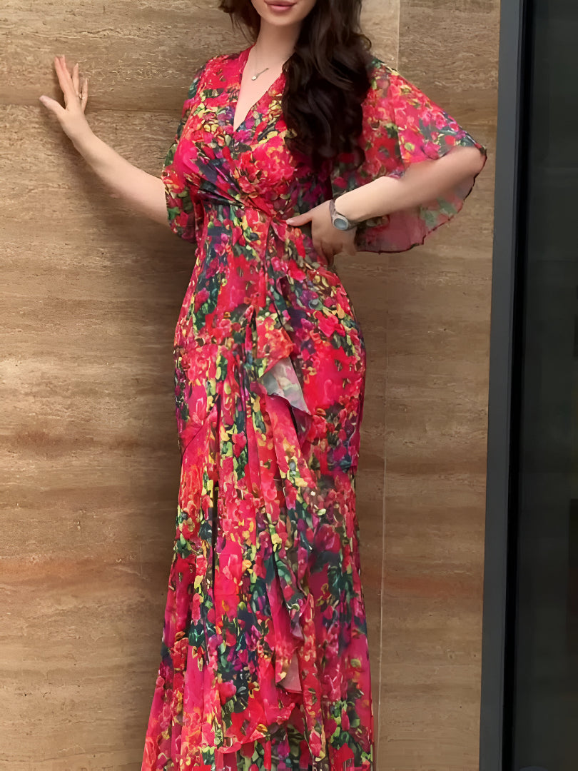 Lena™ | Retro Bloom Maxi Dress