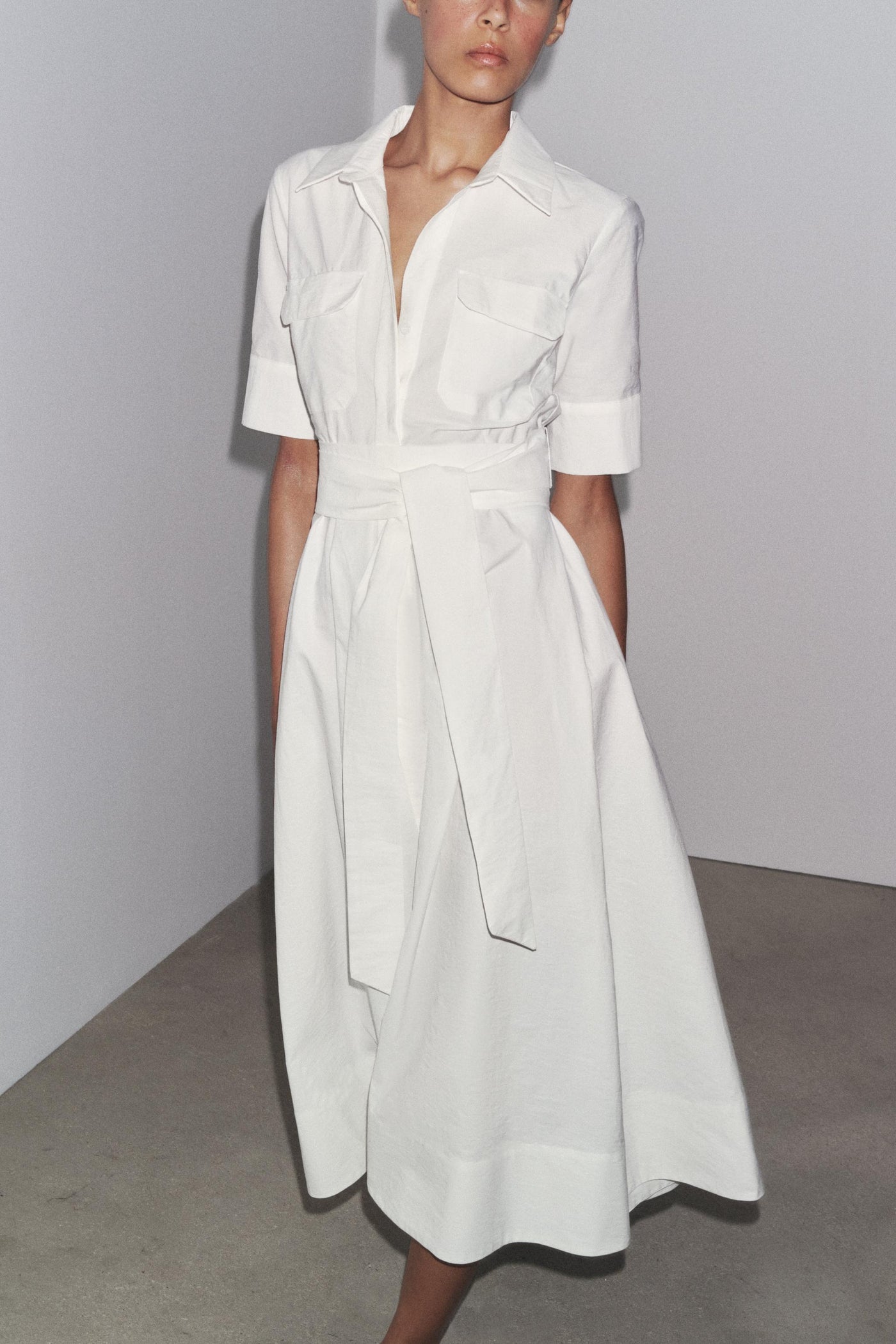 Talia™ | Belted Poplin Midi Dress