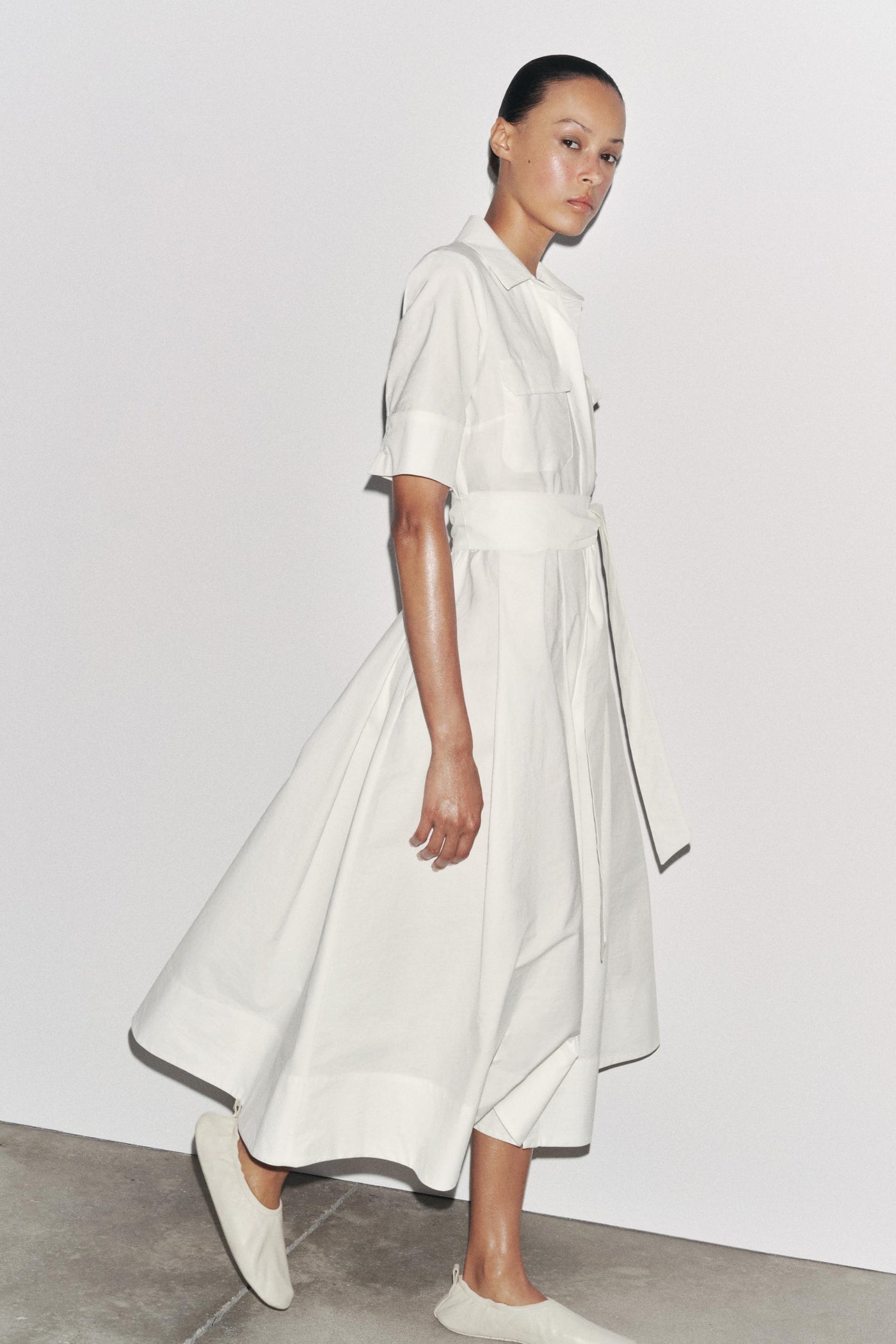 Talia™ | Belted Poplin Midi Dress