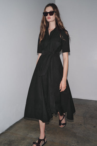 Talia™ | Belted Poplin Midi Dress