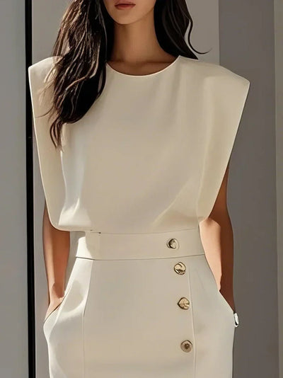 Malene™ | Solides Midikleid mit Knopfschlitz und Rundhalsausschnitt