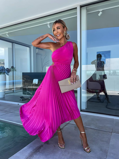 Celeste™ | One-Shoulder Pleated Maxi Dress
