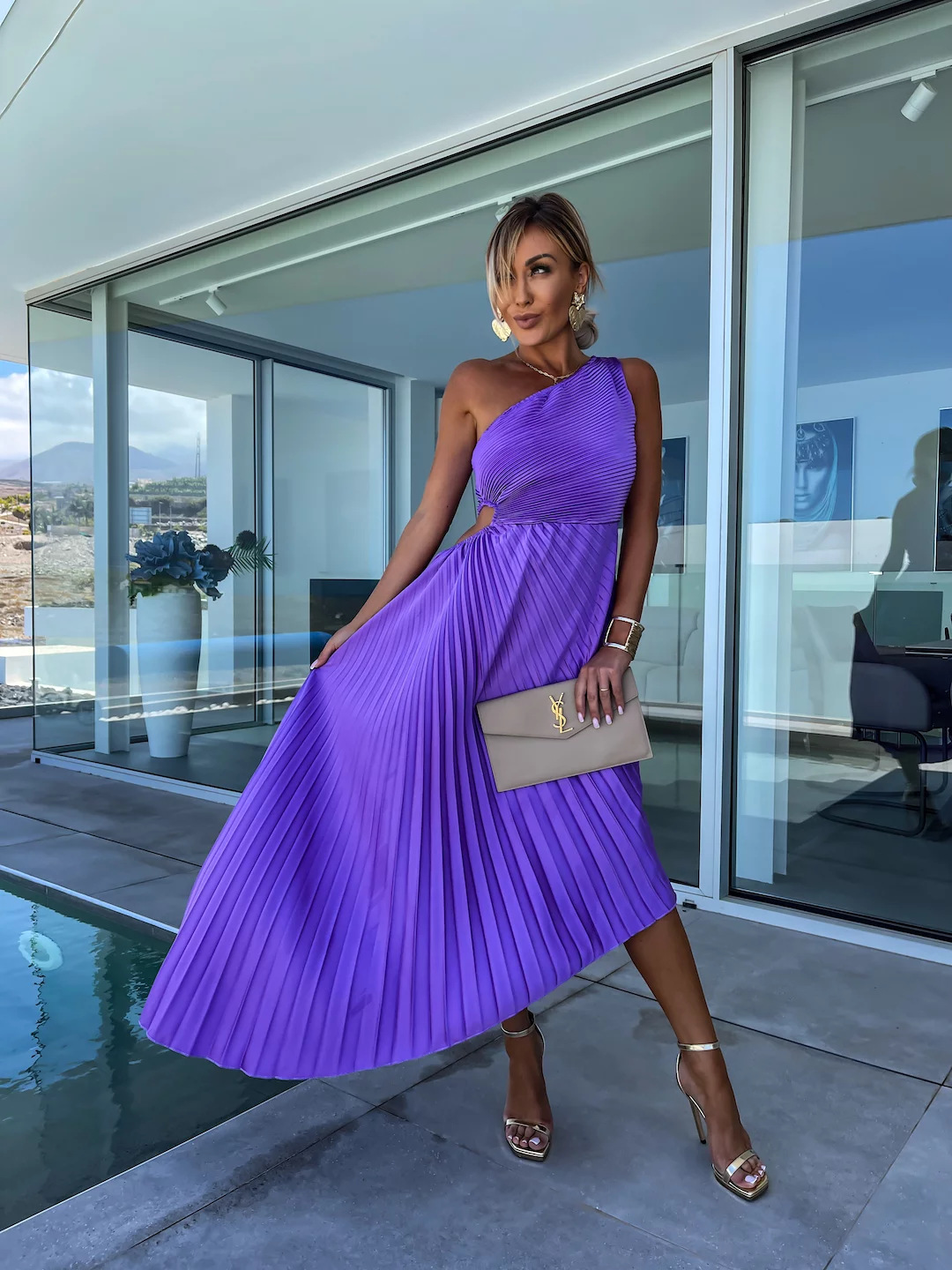 Celeste™ | One-Shoulder Pleated Maxi Dress