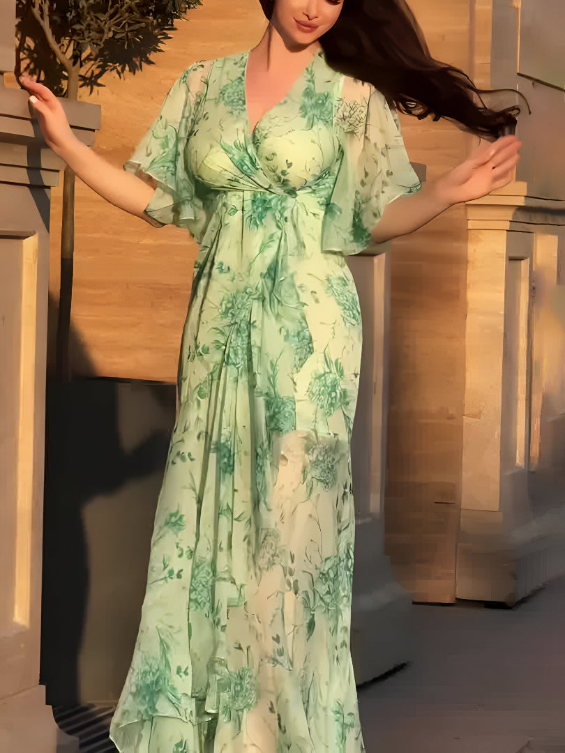 Lena™ | Retro Bloom Maxi Dress