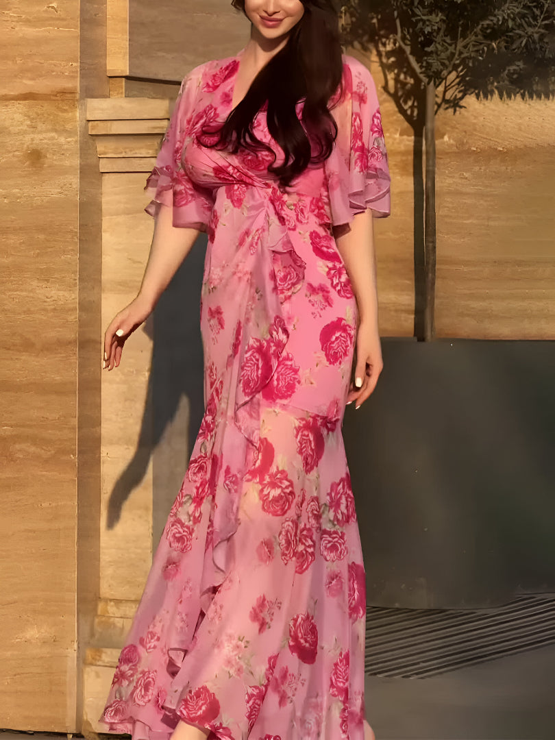Lena™ | Retro Bloom Maxi Dress