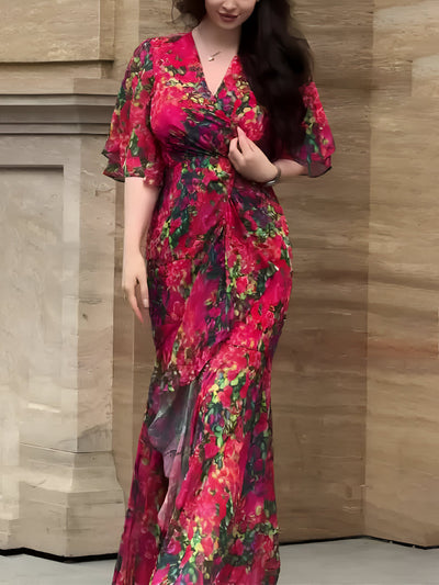 Lena™ | Retro Bloom Maxi Dress