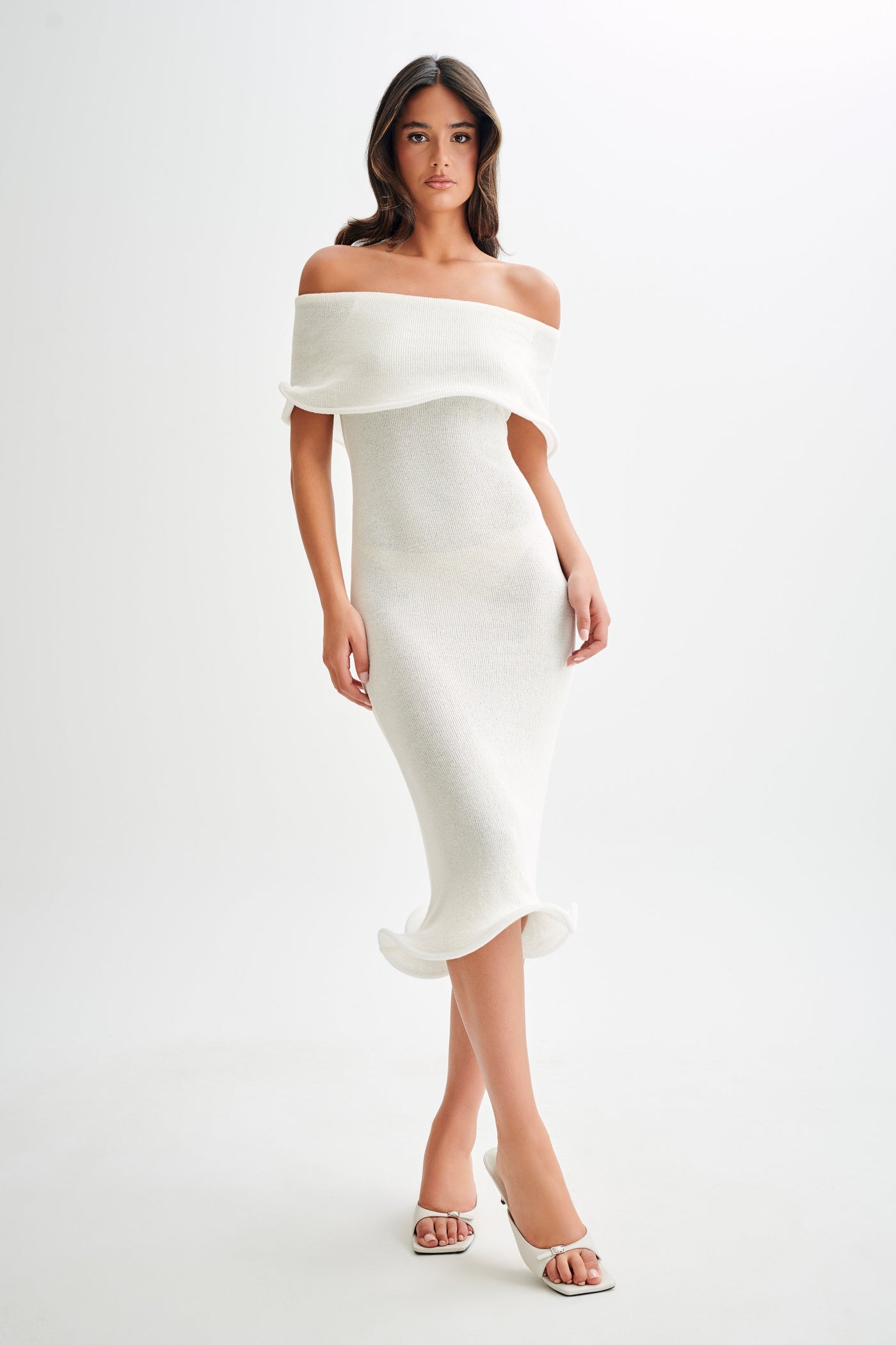 Rhea™ | Off-Shoulder Knit Midi Dress