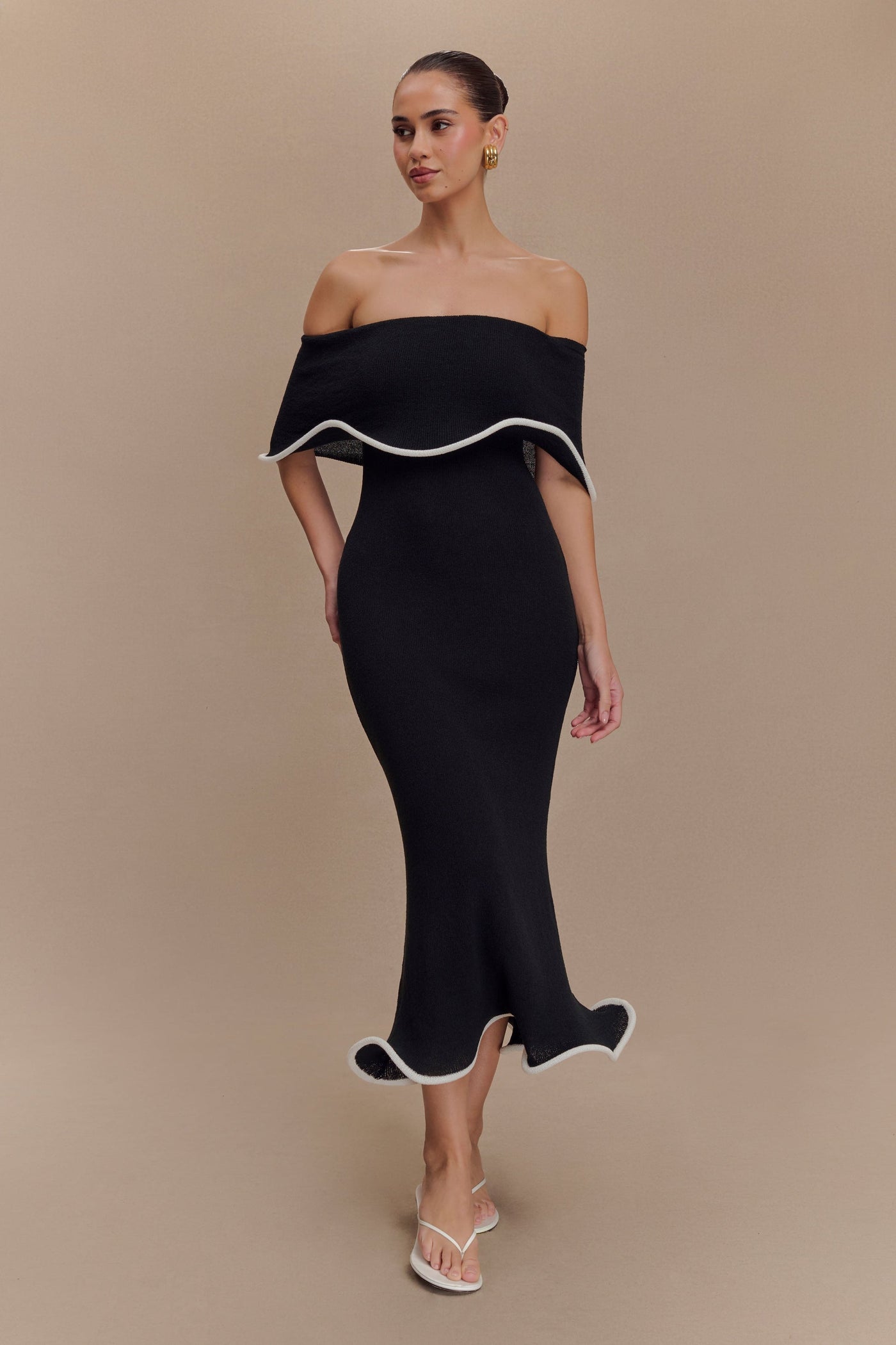 Rhea™ | Off-Shoulder Knit Midi Dress