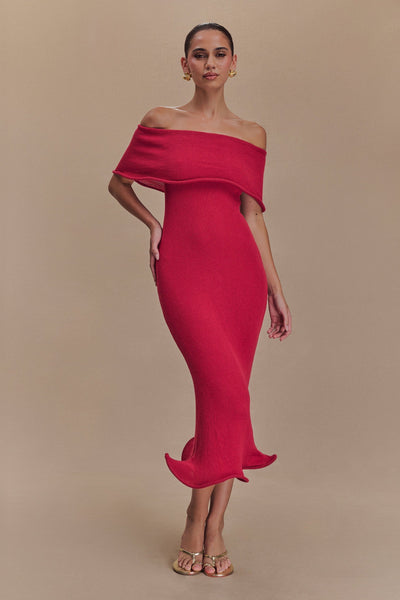 Rhea™ | Off-Shoulder Knit Midi Dress