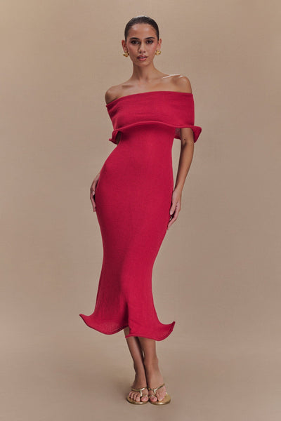 Rhea™ | Off-Shoulder Knit Midi Dress
