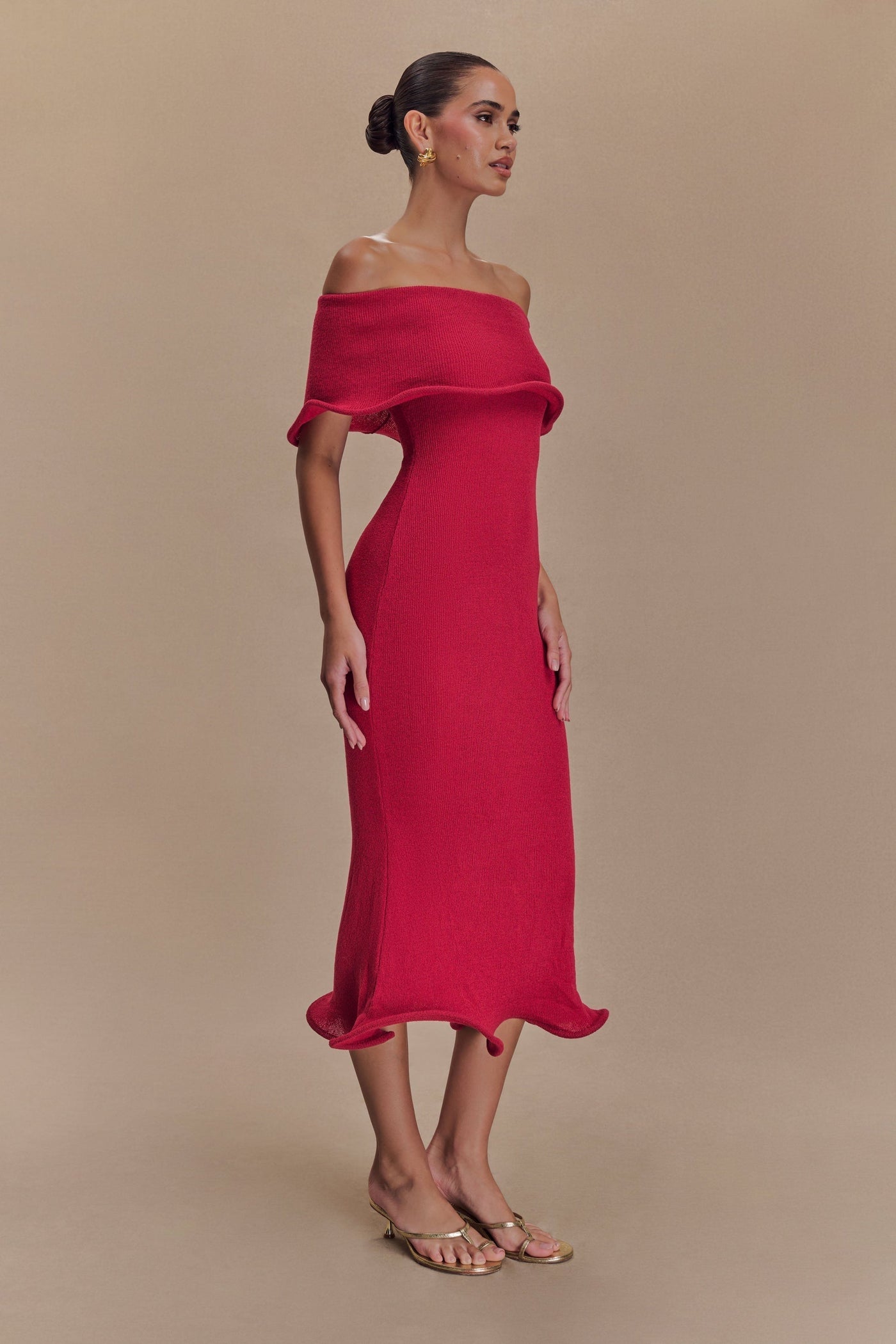 Rhea™ | Off-Shoulder Knit Midi Dress