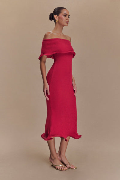 Rhea™ | Off-Shoulder Knit Midi Dress