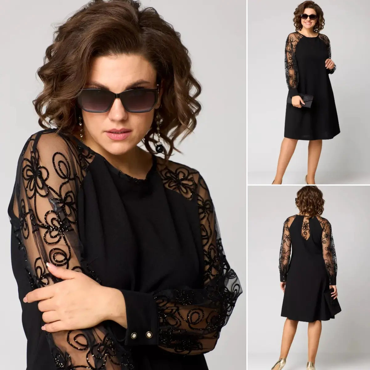 Elegantes schwarzes, Spitzenkleid