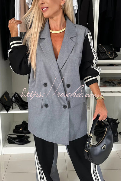 Pleasant Breathe Sweatshirt Patchwork Oversized Blazer and Elastic Waist Pocket Loose Pants Set