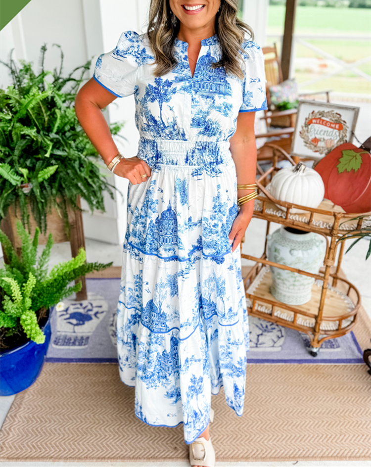 Aurora – Maxikleid mit Raffung und Stufenrock