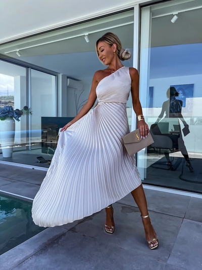 Celeste™ | One-Shoulder Pleated Maxi Dress