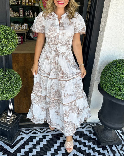 Aurora – Maxikleid mit Raffung und Stufenrock