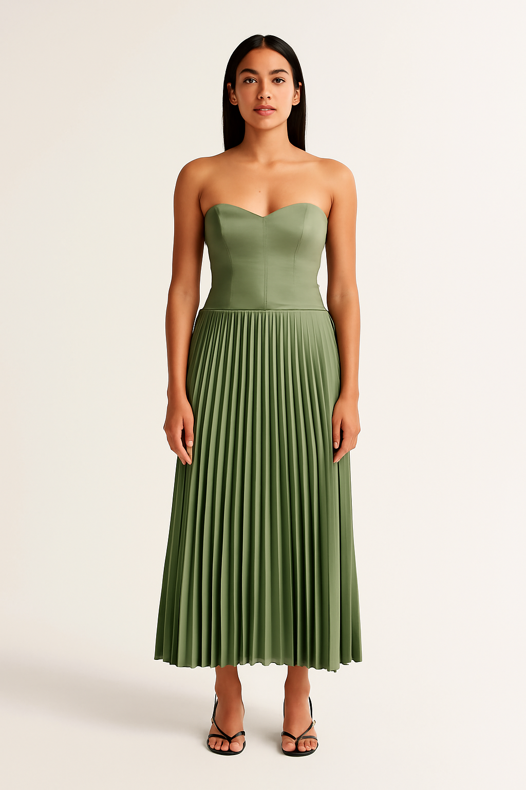 Camille™ | Strapless Pleated Midi Dress