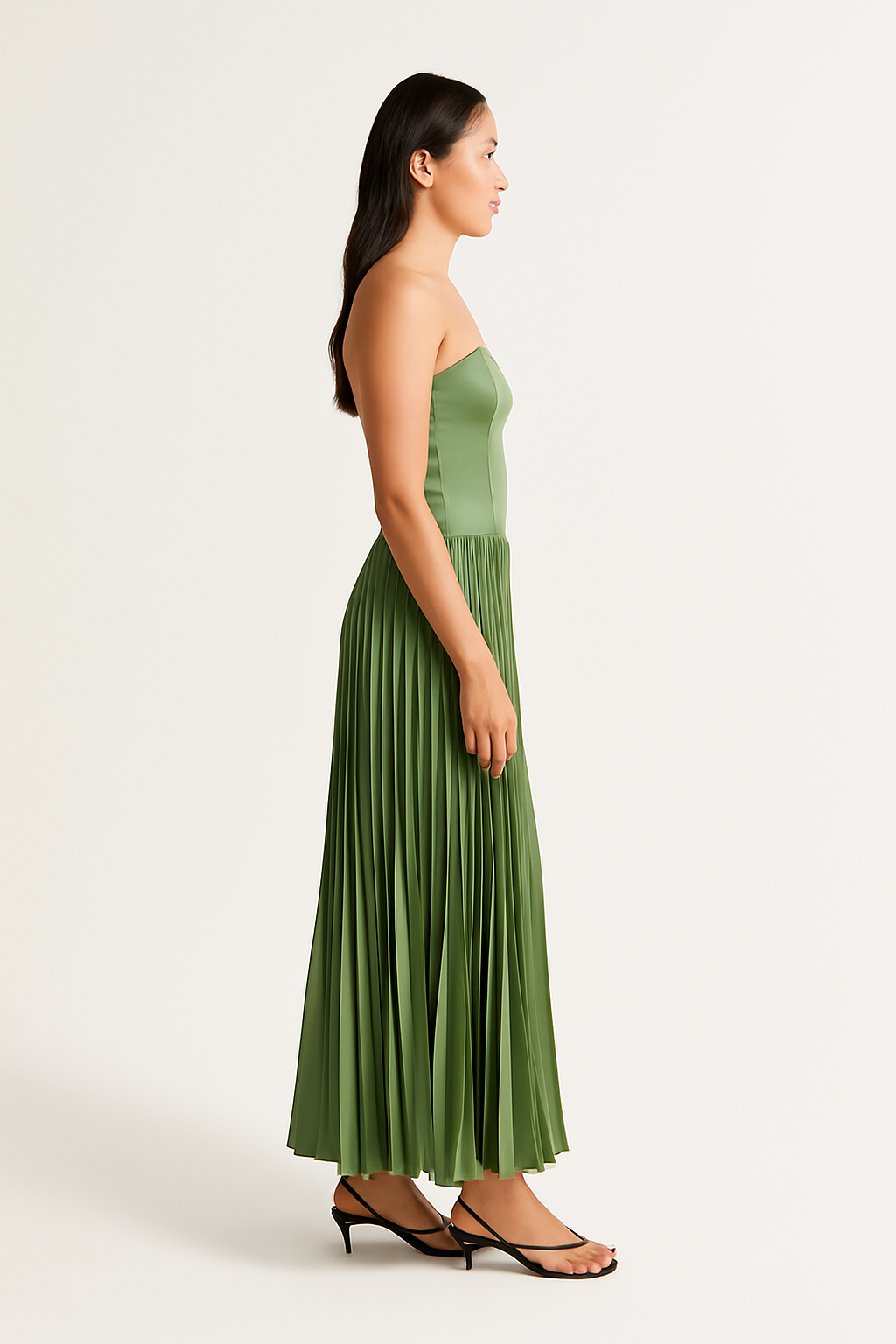 Camille™ | Strapless Pleated Midi Dress