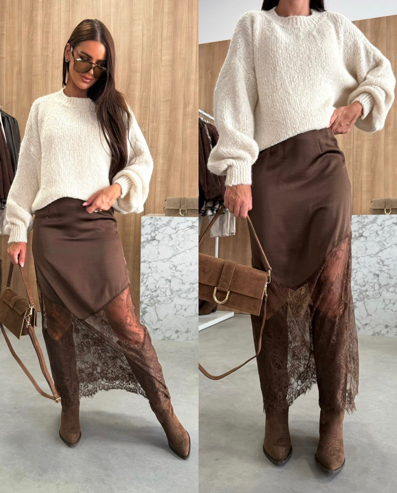 Eleganter Satinspitzen-Rock