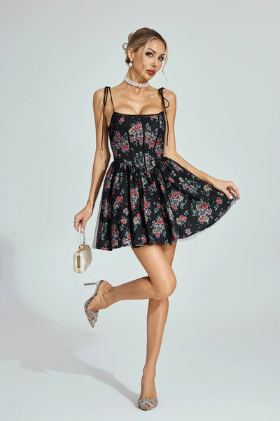 Johnson Black Floral Tüll-Minikleid