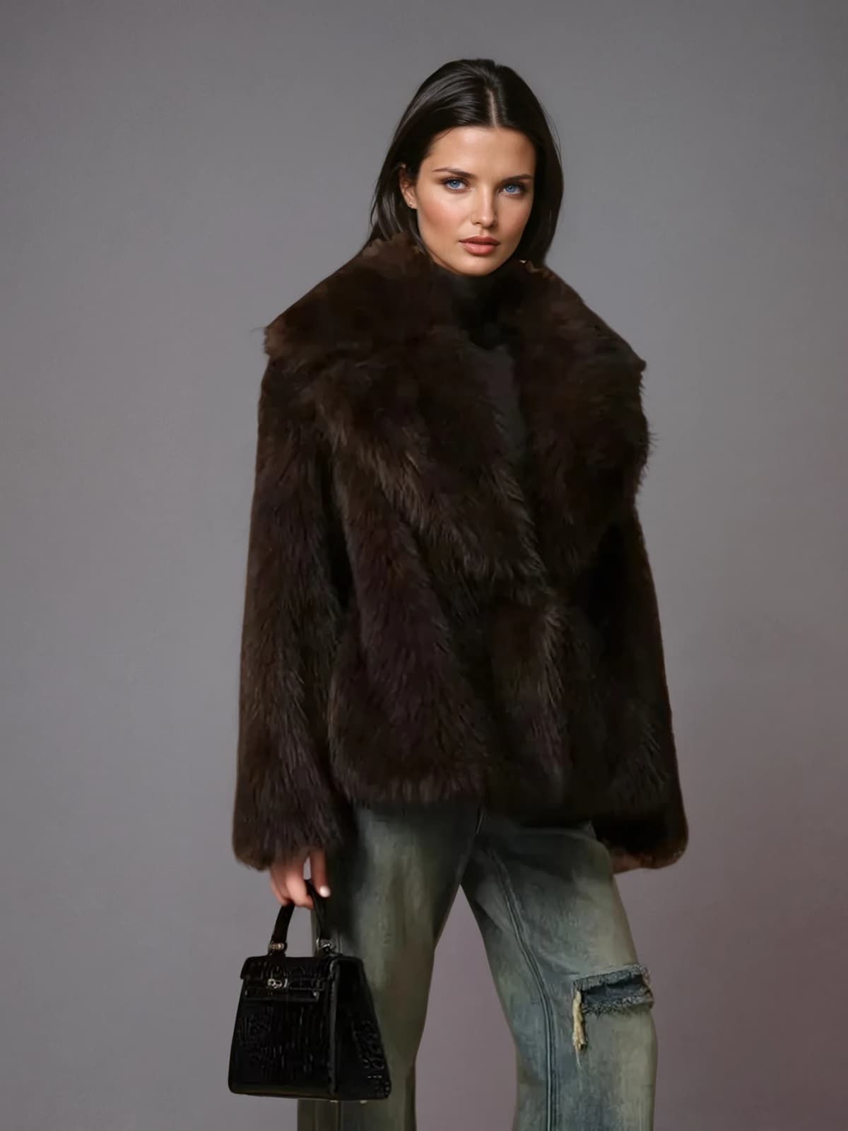 Neldrin Fleece-Mantel mit umgeschlagenem Kragen