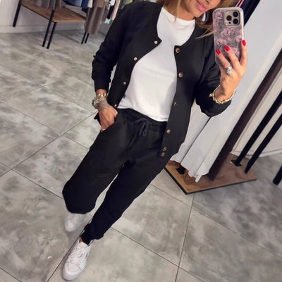 Zweiteiliges Damen-Loungewear-Set in Braun – Sweatjacke & Jogginghose