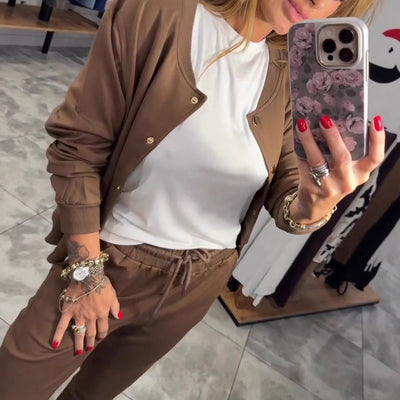 Zweiteiliges Damen-Loungewear-Set in Braun – Sweatjacke & Jogginghose