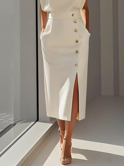 Malene™ | Solides Midikleid mit Knopfschlitz und Rundhalsausschnitt