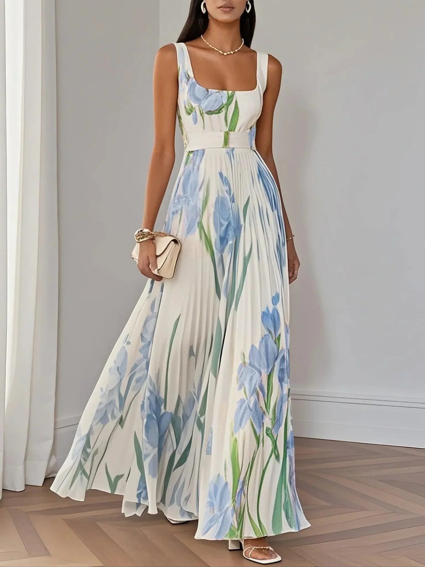 Elara™ | Floral Chiffon Maxi Dress