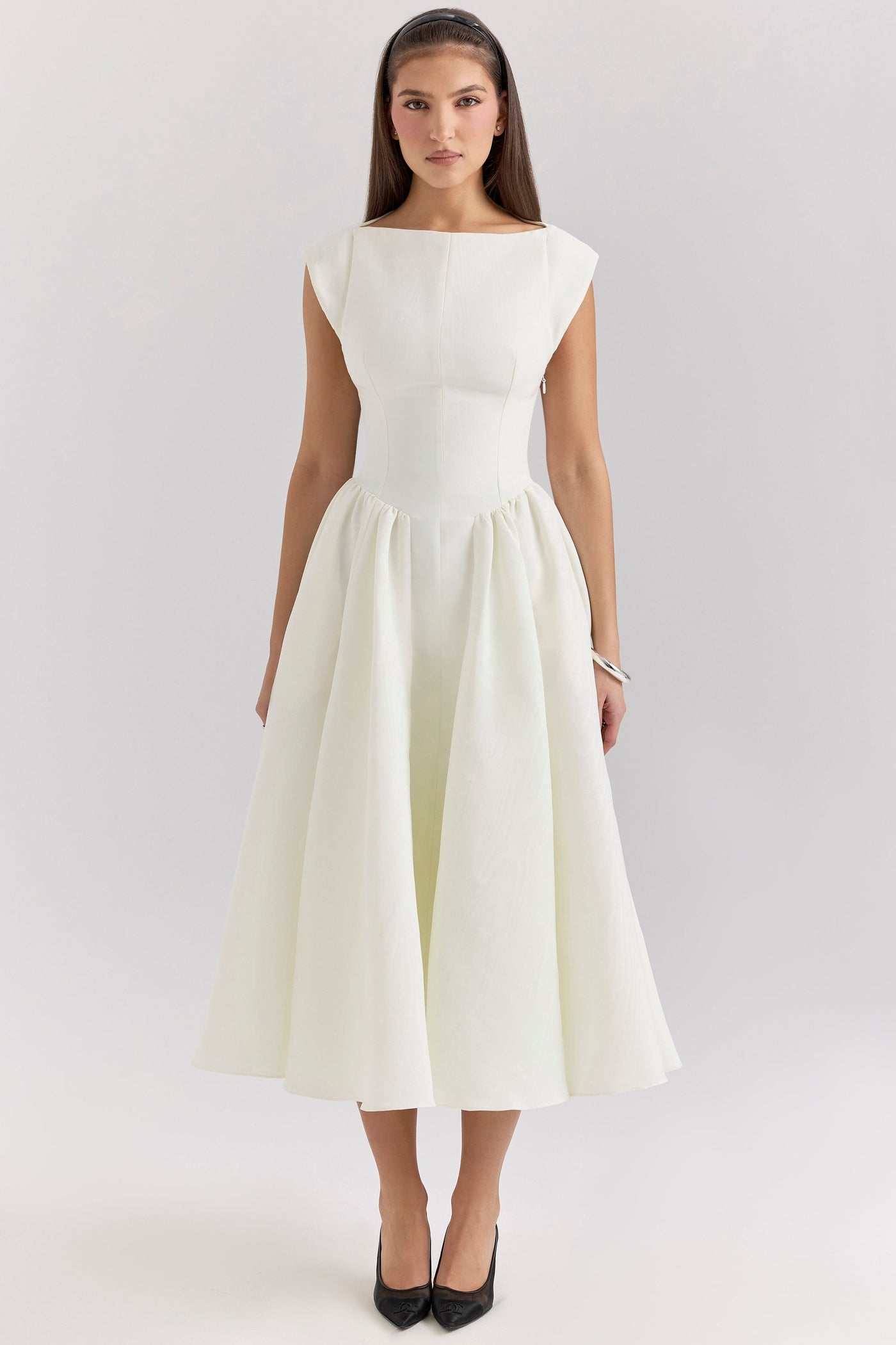 Daphne™ | Ivory Satin Midi Dress