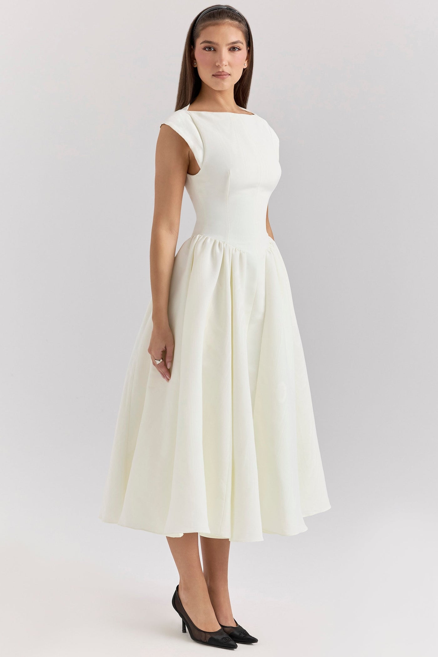 Daphne™ | Ivory Satin Midi Dress