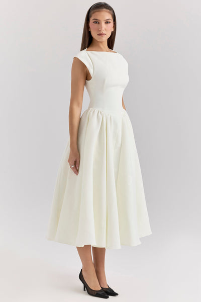 Daphne™ | Ivory Satin Midi Dress