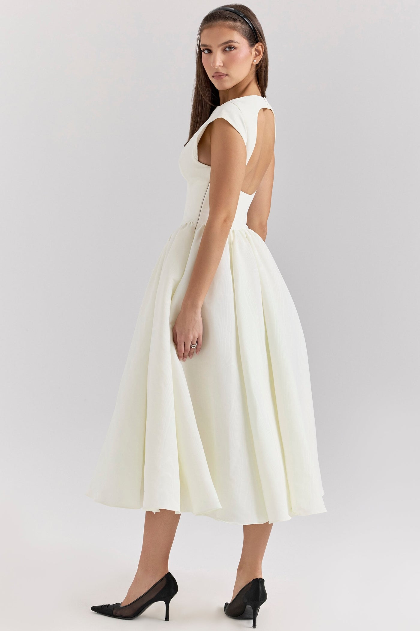 Daphne™ | Ivory Satin Midi Dress