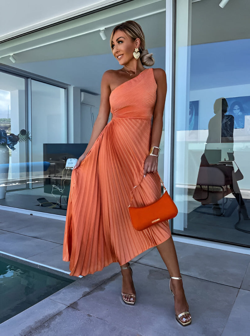 Celeste™ | One-Shoulder Pleated Maxi Dress