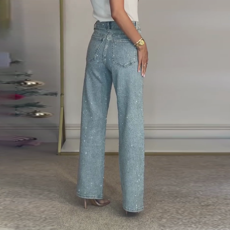 Lara – Elegante High-Waist Straight Jeans mit Glitzer