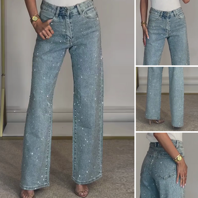 Lara – Elegante High-Waist Straight Jeans mit Glitzer