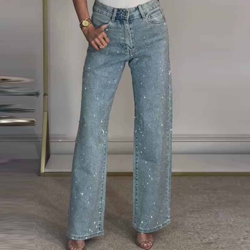 Lara – Elegante High-Waist Straight Jeans mit Glitzer