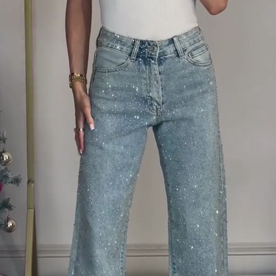 Lara – Elegante High-Waist Straight Jeans mit Glitzer