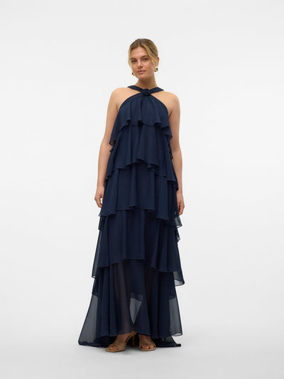 Vera™ | Layered Plum Ruffle Maxi Dress