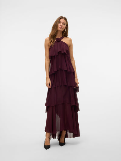 Vera™ | Layered Plum Ruffle Maxi Dress